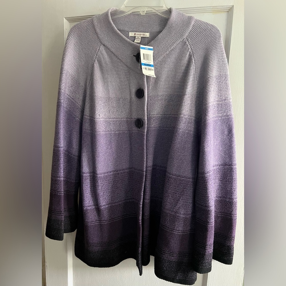 NWT JM Collection XL Purple Ombré Button‑Front Sweater Jacket